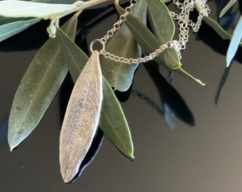 Silver Olive Leaf Necklace: Nature Inspired Pendant, Handmade Jewelry