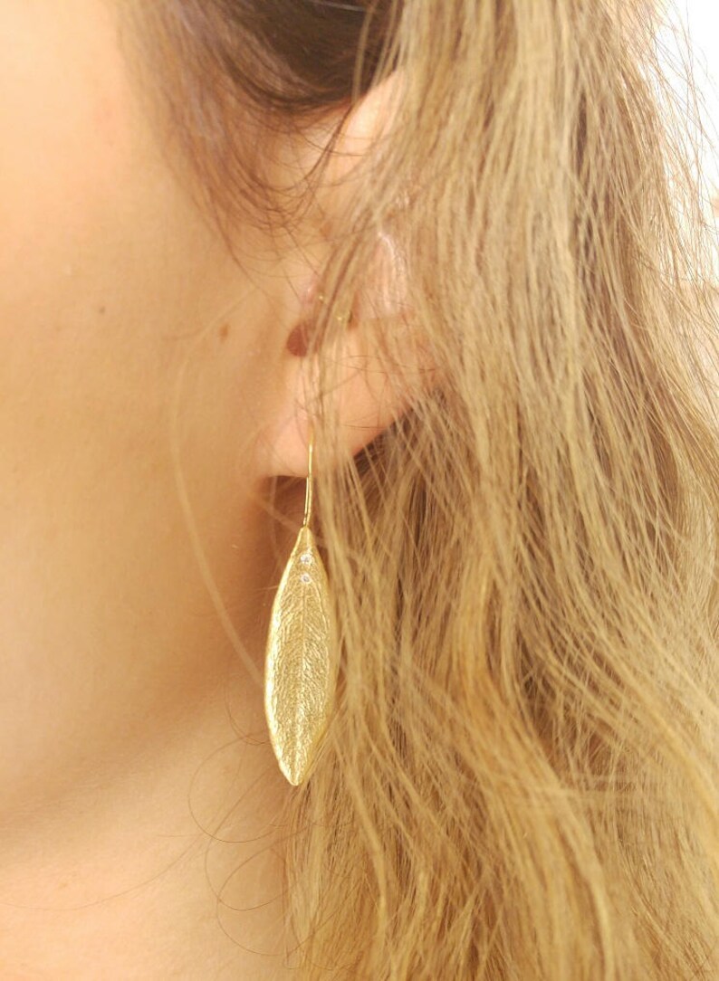 Gold Leaf Earrings Long Dangle Gold Leaf Earrings Inlaid Etsy Israel