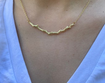 Gold branch necklace, Nature Jewelry, Jewelry from Israel, Twig Necklace, Branch jewelry inspired by the branches of the Galilean olive tree