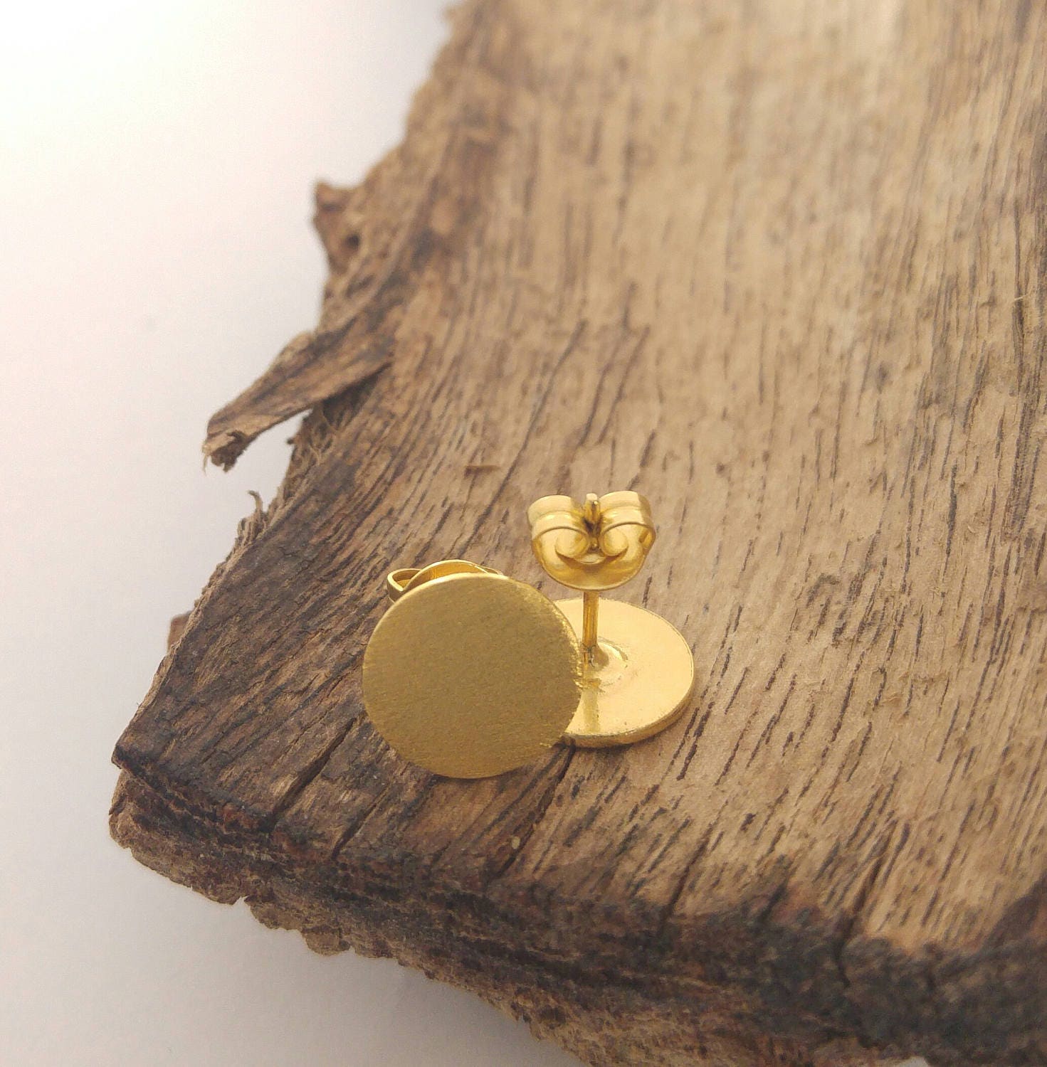 Gold stud earrings with flat back Flat disc earring 10mm Etsy