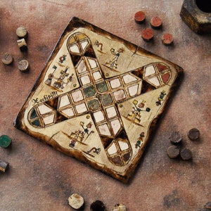 Patolli Small Handmade Board Game, Ancient Mayan Miniature Portable Table Game 2-4 Players, Antique Mesoamerican Pyrography Art 20 X 20 cm image 3