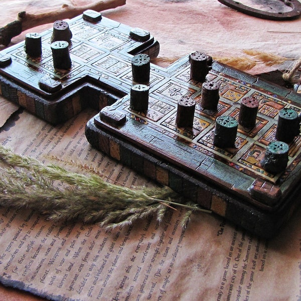 The Royal Game Of Ur - Wooden Handmade Board Game of Ancient Babylon, Traditional Mesopotamia Racing Game, Unique Carving and Pyrography Art