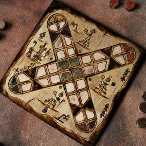 Patolli Small Handmade Board Game, Ancient Mayan Miniature Portable Table Game 2-4 Players, Antique Mesoamerican Pyrography Art 20 X 20 cm image 8