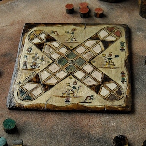 Patolli Small Handmade Board Game, Ancient Mayan Miniature Portable Table Game 2-4 Players, Antique Mesoamerican Pyrography Art 20 X 20 cm image 10