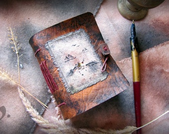 Handmade Drawing Journal "The Red Ball", Faux Leather Art Diary, Travel Pocket Journal,  Unique Rustic Sketchbook, Traditionally Binded Book