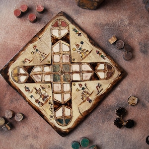 Patolli Small Handmade Board Game, Ancient Mayan Miniature Portable Table Game 2-4 Players, Antique Mesoamerican Pyrography Art 20 X 20 cm image 9