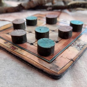 Kattam Vilayattu Game: Small Indian Tic Tac Toe, Pyrography Wooden Gift Game