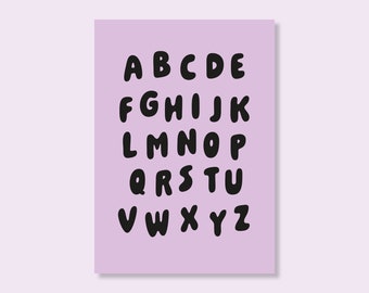 Postkarte A6 zur Einschulung "Alphabet" flieder