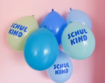 Bio-Schulkind Luftballon 6er Set | blau-Mix | Kopfdruck | Dekoration zur Einschulung | 100% Naturkautschuk