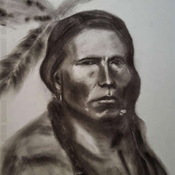 Crazy Horse fusain portrait, dessin original Imprimer, impression d’un guerrier amérindien, dessin guerrier Lakota