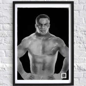 Original pencil drawing A2, Mike Tyson portrait, Realistic pencil and charcoal drawing, Drawing of young Boxer