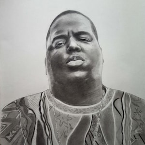 The Notorious B.I.G. Original pencil drawing A2, Biggie Smalls portrait, Realistic pencil and charcoal drawing,