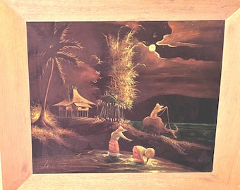 1960's Filipino Painting on Velvet - Bahay Kubo, Carabao