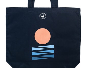 Sunset - Navy Blue Large Organic Tote Bag