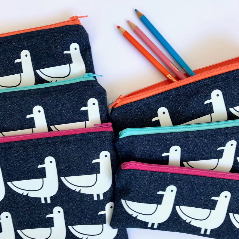 Zipped Pouch Large Pencil Case Make up Case Seagull image 9