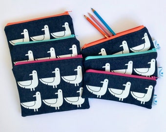 Zipped Pouch Large, Pencil Case, Make up Case, Seagull