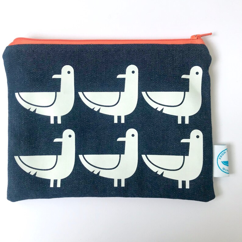 Zipped Pouch Large Pencil Case Make up Case Seagull Orange