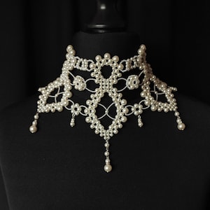 Pearl Statement Choker, Pageant Necklace, Pearl Lace Choker, Luxury Choker, Vintage Diamond Choker, Party Choker, Bridal Choker