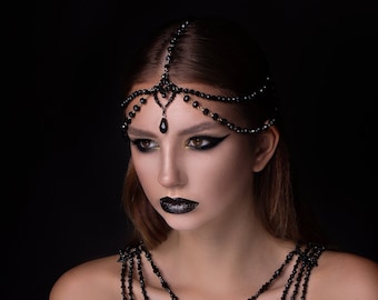 Black Crystal Women Head Piece Fashion Statement Headpiece Designer Exclusive Hair Jewelry Hair Beads Accessories Black Head Chain Etsy