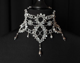 Silber Choker, Festzug Kette, Silber Spitzen Choker, Luxus Choker | Vintage Diamant Choker | Party Halsband | Braut Choker