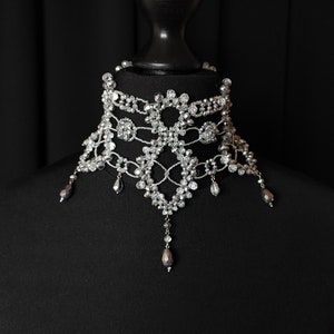 Silver Statement Choker, Pageant Necklace, Silver Lace Choker, Luxury Choker, Vintage Diamond Choker, Party Choker, Bridal Choker Choker