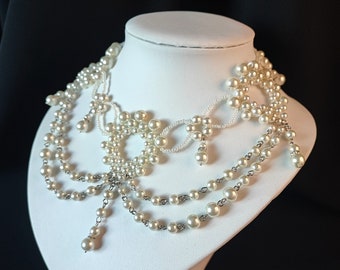 Wedding Pearl Necklace, Victorian Bridal Choker, Vintage Bridal Necklace, Wedding Victorian Necklace, Pearl Necklace collier Florence