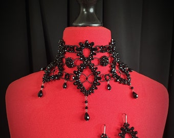 Black Luxury Crystal Choker, Black Prom Choker, Retro Necklace, Gothic Bridal Choker, Pageant Choker, Vintage Choker