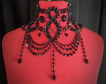 Neck Shoulder Necklace Gothic Statement Choker Neck corset Black Necklace Victorian Chocker for woman Lace Neck Corset Gothic Choker Beaded