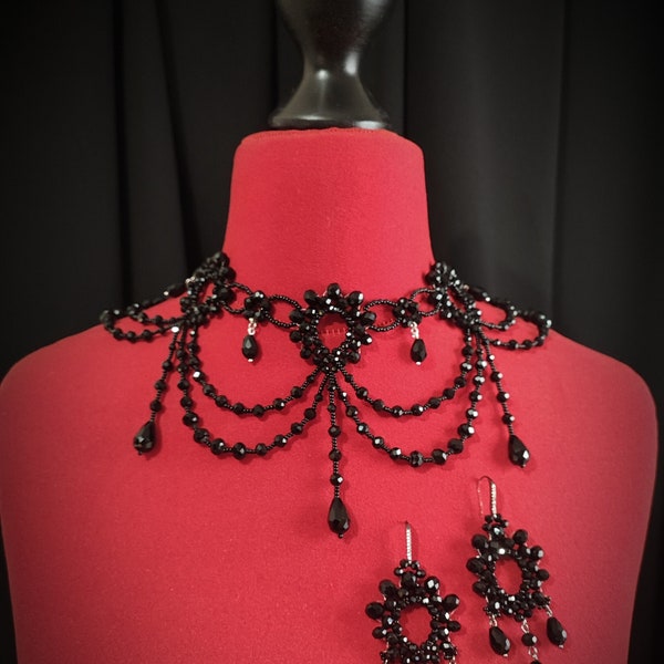Renaissance Necklace, Black Bridal Necklace, Medieval necklace, Witch necklace, Great gatsby jewelry, Victorian Necklace, Ren faire
