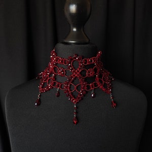 Dark Red Choker, Ruby Gothic Necklace, Garnet Wide Necklace, Burgundy jewelry, Victorian Wedding, Goth Bridal Necklace, Medieval Renaissance