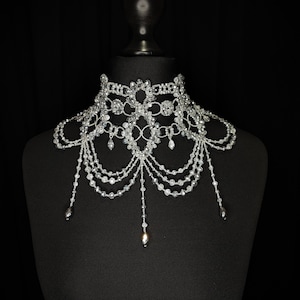 Statement necklace Silver, Vintage bib necklace, Victorian lace Necklace, Goth Wedding Necklace, Bridal Adjustable Necklace
