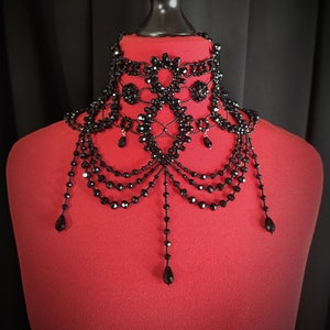 Neck Shoulder Necklace Gothic Statement Choker Neck corset Black Necklace Victorian Chocker for woman Lace Neck Corset Gothic Choker Beaded image 1