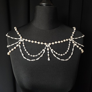 Wedding Shoulder Necklace, Bridal Ivory Pearl Shoulder Necklace, Wedding Necklace, Pearl Body Jewelry, Shoulder chain jewelry
