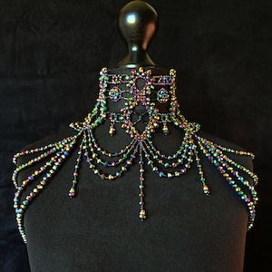 Choker con cristalli iridescenti, collana da spalla, girocollo largo, collana da sera, gioielli da festival, girocollo sexy, LGBT, arcobaleno