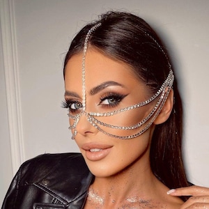 Rhinestone Mask, Silver Chain Mask, Rhinestone Veil, Music Festival Mask, Crystal Face Mask, Bling jewelry