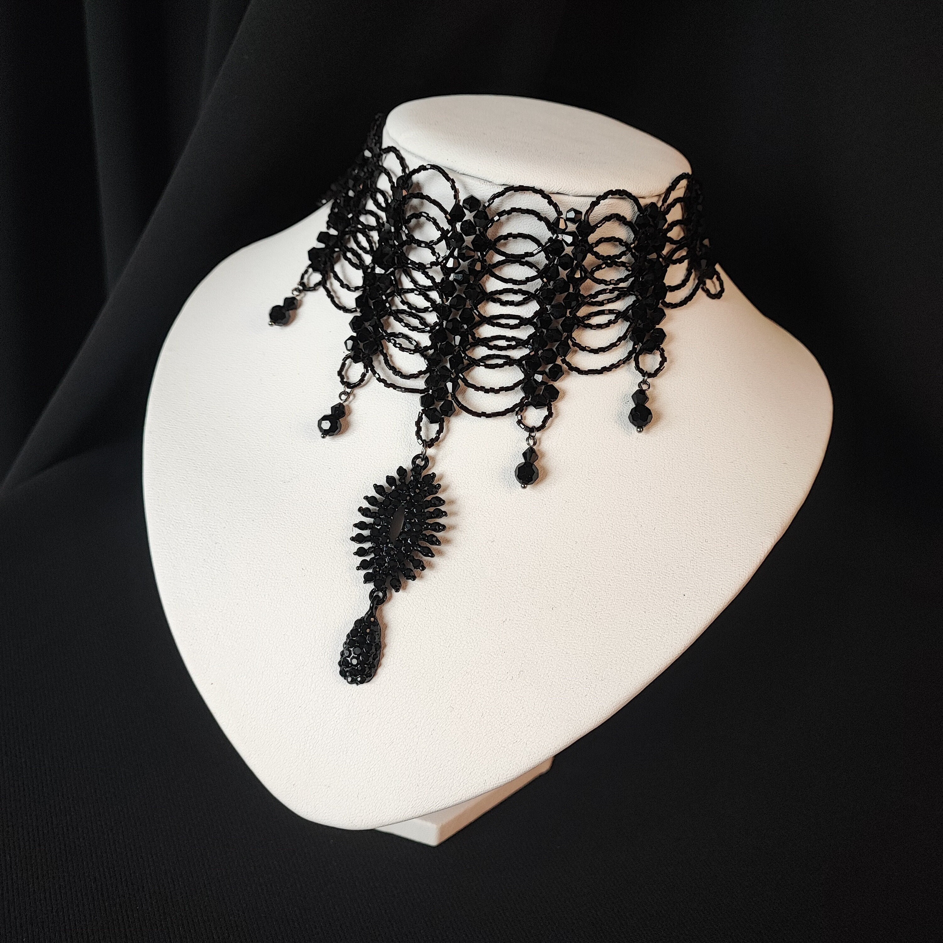 Black Red Pearl Necklace Gothic Beads Collar Choker Togo