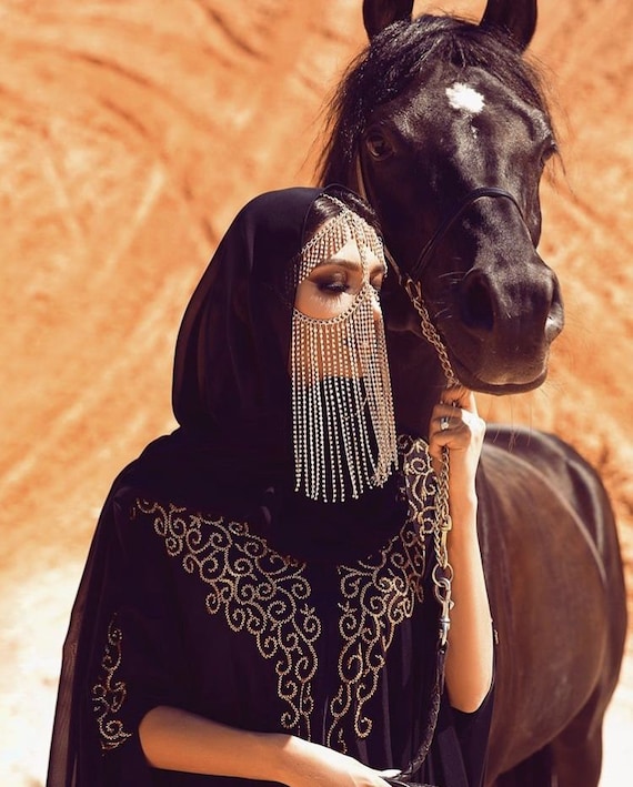Rhinestone Face Mask, Waterfall Gold Face Veil, Face Chain