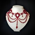 Dark Red Bib necklace, Garnet Statement necklace, burgundy jewelry, Victorian Gothic Ruby necklace, Edwardian necklace, Empire style