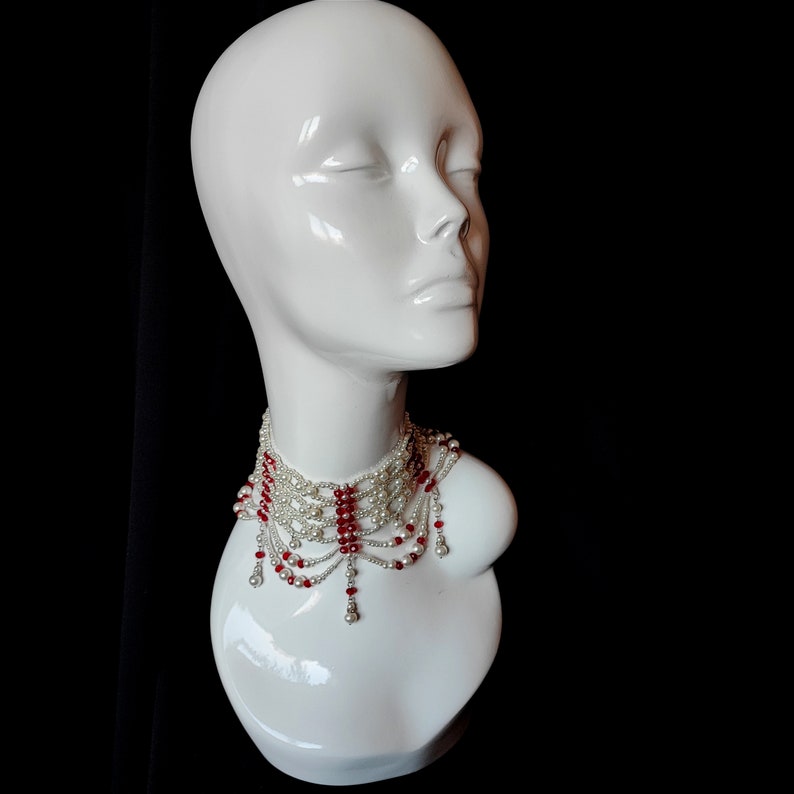 Multi Strand Pearl Choker, Wedding Pearl Necklace, Victorian Bridal Choker, Vintage Bridal Necklace, Wedding Victorian Necklace image 3