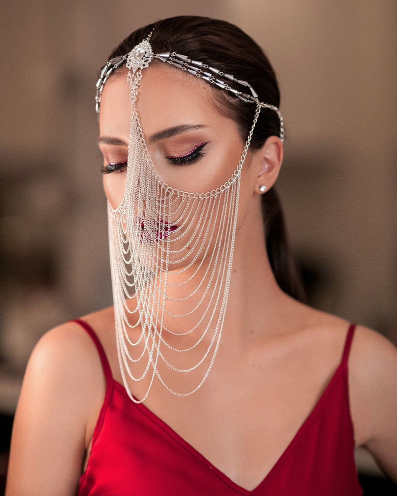 Silver Head Piece Chain Face Mask face chain headpiece face Etsy