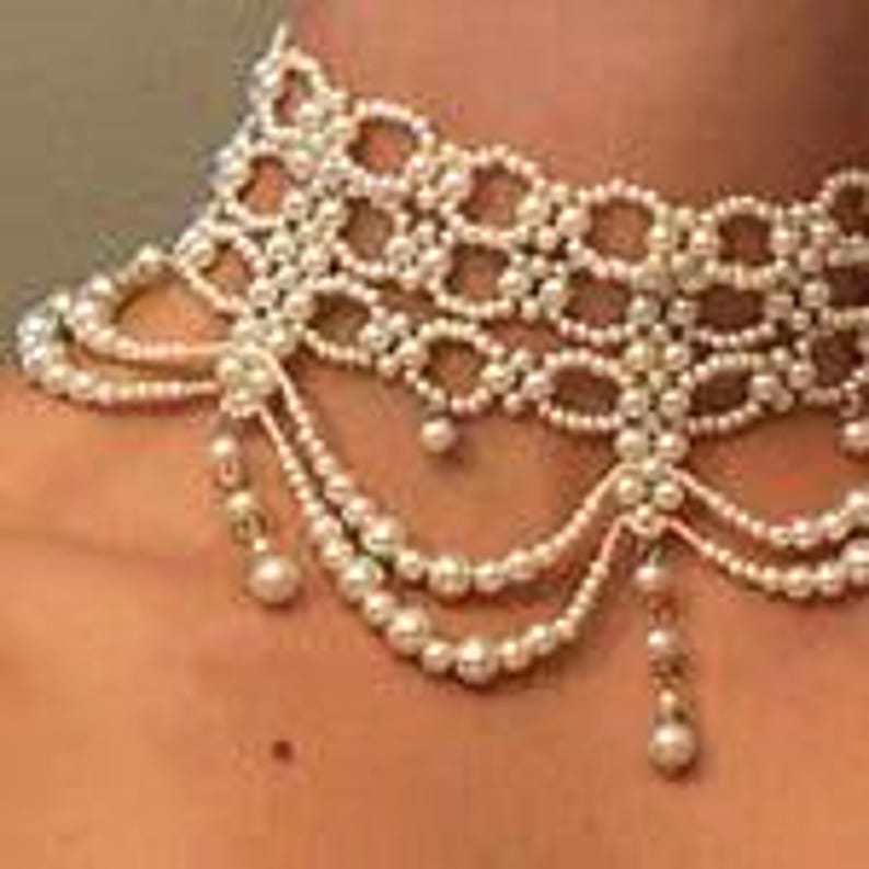 Multi Strand Pearl Choker, Wedding Pearl Necklace, Wide Pearl Necklace, Victorian Bridal Choker, Vintage Bridal Necklace, Statement Choker image 3
