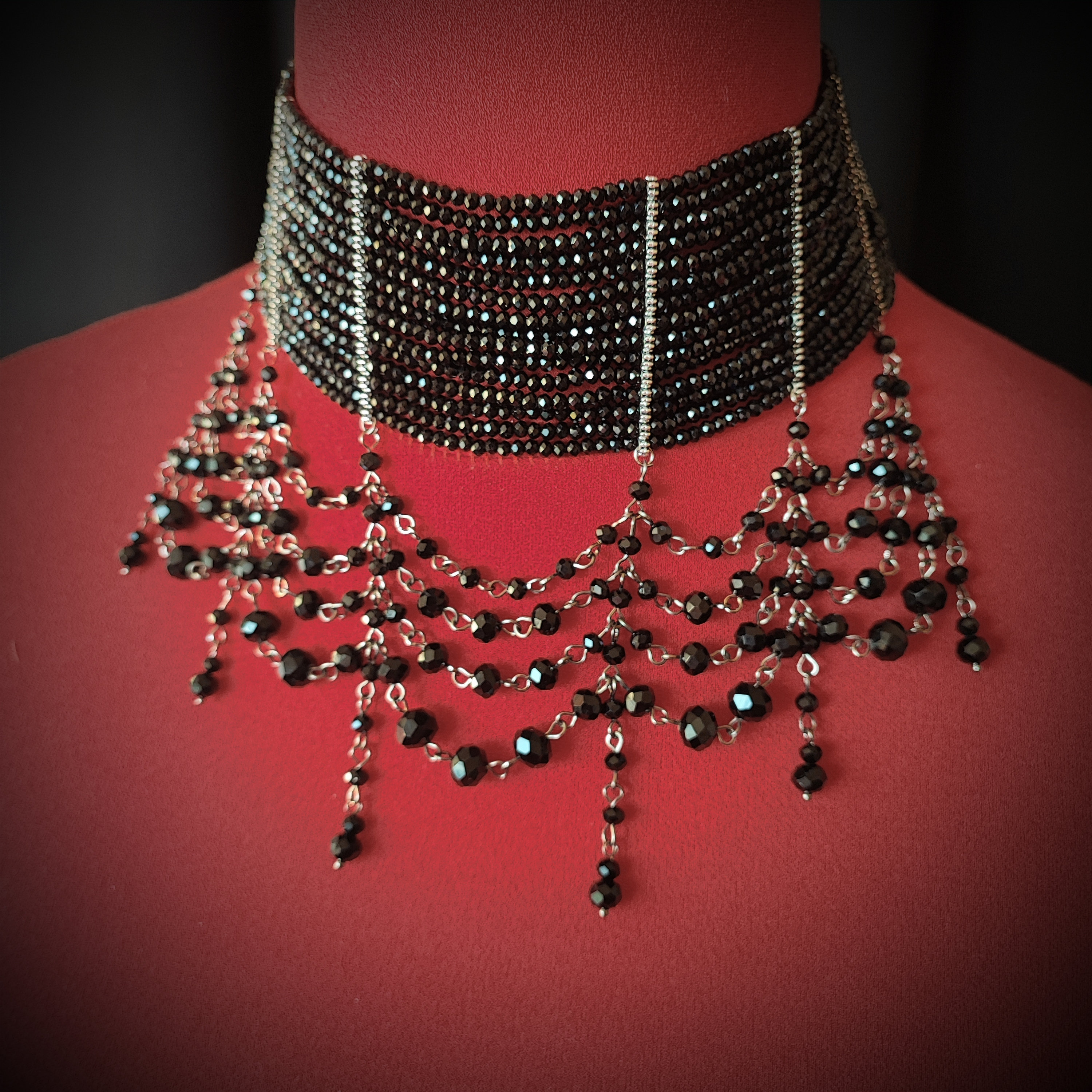 Black Red Pearl Necklace Gothic Beads Collar Choker Togo
