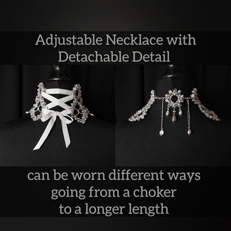 Silver Statement Choker, Pageant Necklace, Silver Lace Choker, Luxury Choker, Vintage Diamond Choker, Party Choker, Bridal Choker image 6