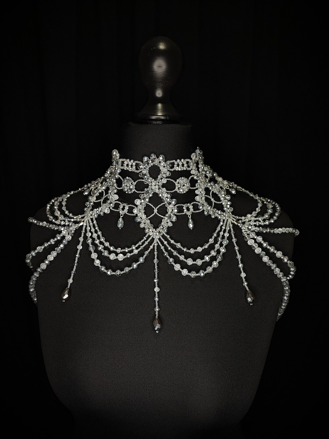 Bridal Statement Necklace, Wedding Shoulder Jewelry, Silver Statement