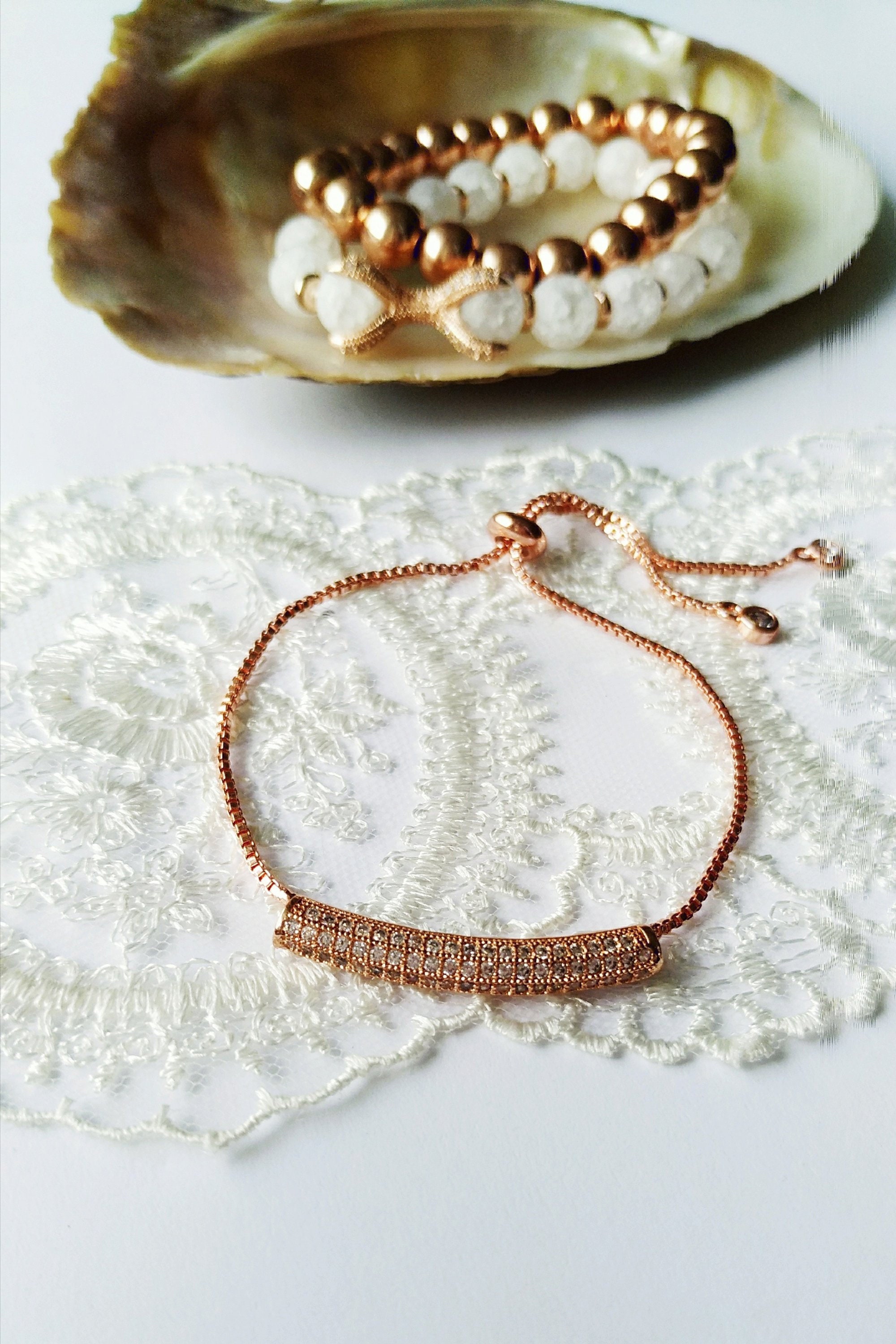 Dainty Rose Gold Bracelet Bridesmaid gift Cubic Zirconia Etsy