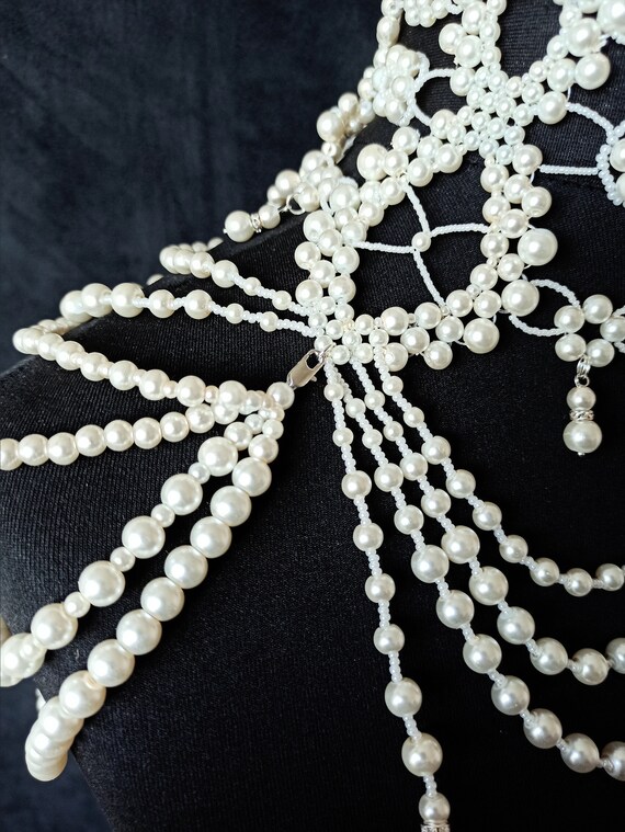 Pearl Shoulder Necklace, Bridal Body Jewelry, Statement Neckpiece