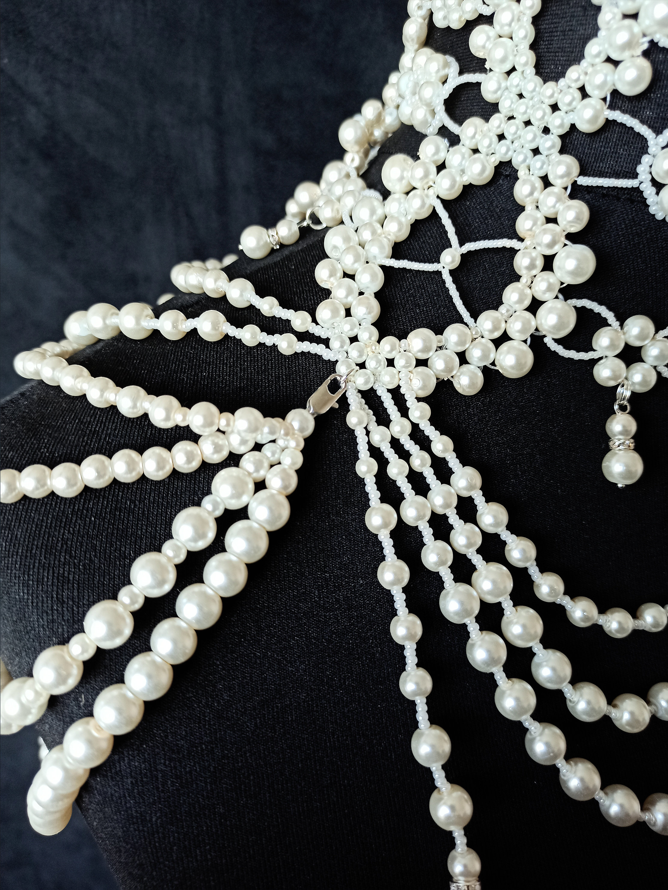 Pearl Shoulder Necklace, Bridal Body Jewelry, Statement Neckpiece Pearl Shoulder Necklace, Bridal Body Jewelry, Statement Neckpiece