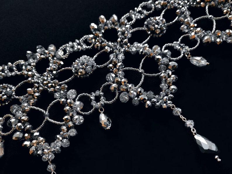 Silver Statement Choker, Pageant Necklace, Silver Lace Choker, Luxury Choker, Vintage Diamond Choker, Party Choker, Bridal Choker image 4