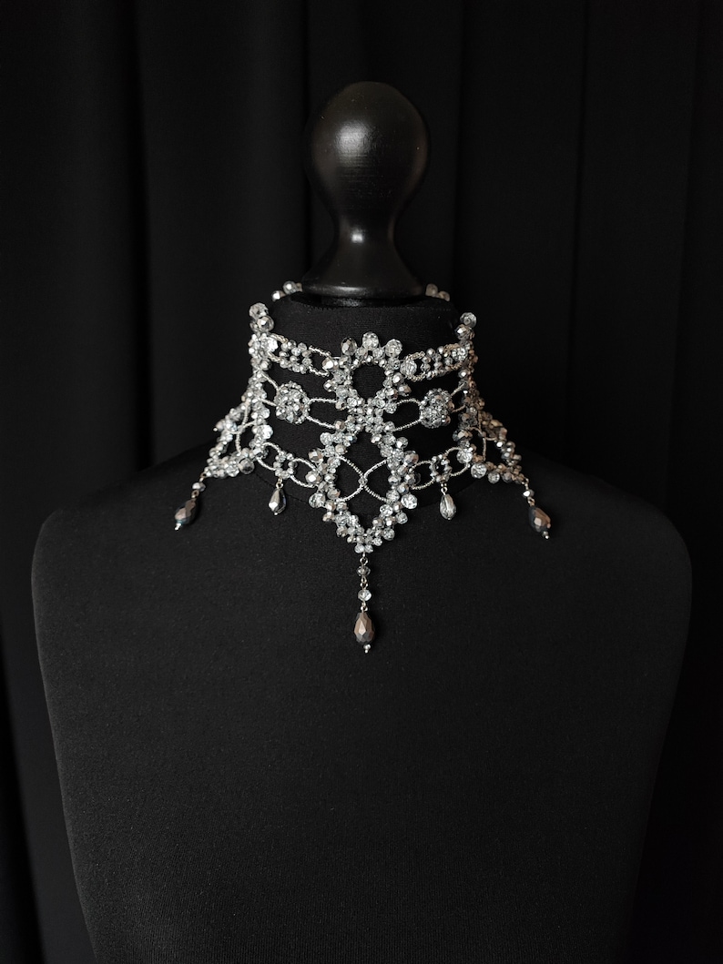 Silver Statement Choker, Pageant Necklace, Silver Lace Choker, Luxury Choker, Vintage Diamond Choker, Party Choker, Bridal Choker Choker