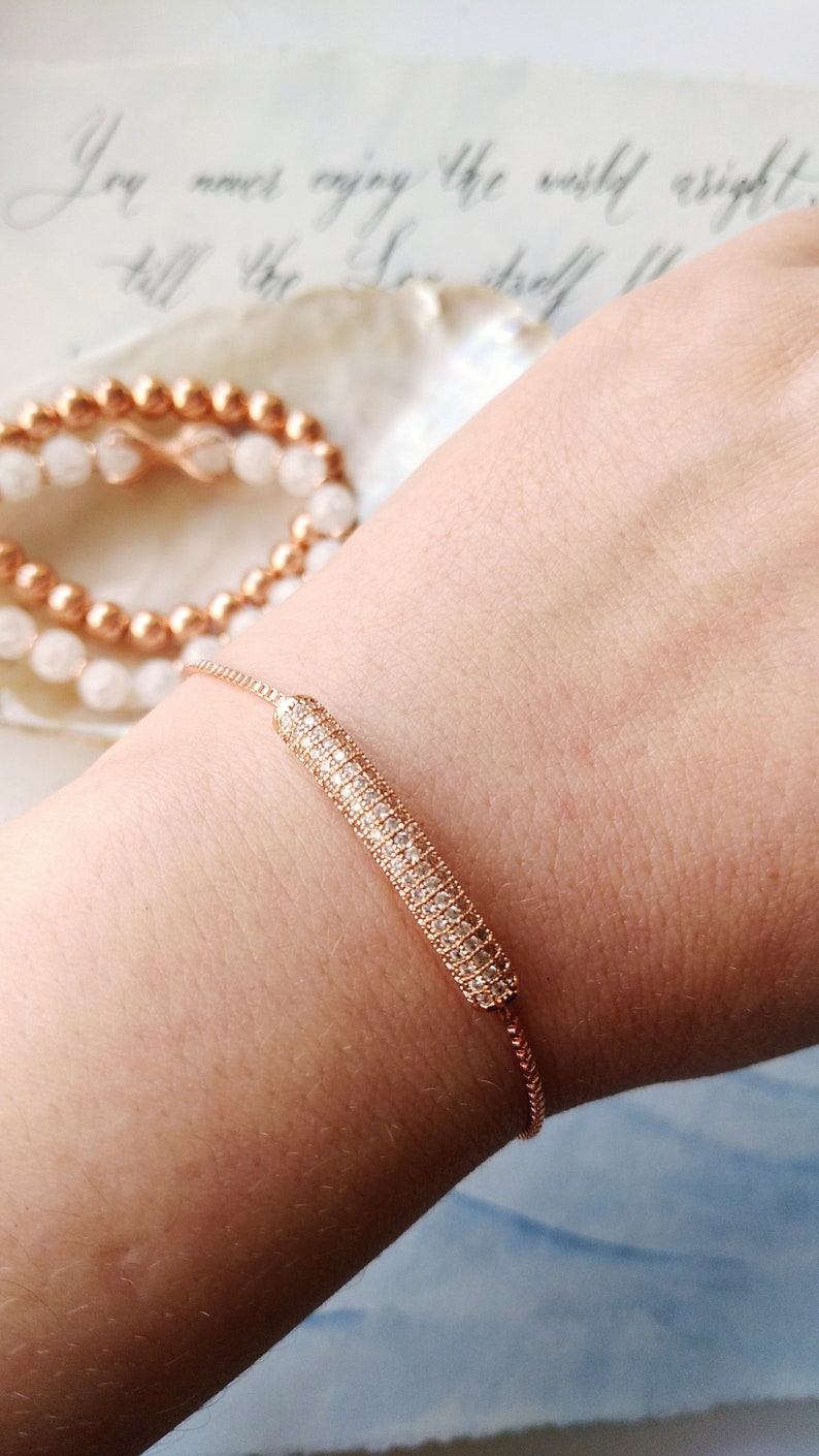 Dainty Rose Gold Bracelet Bridesmaid gift Cubic Zirconia Etsy